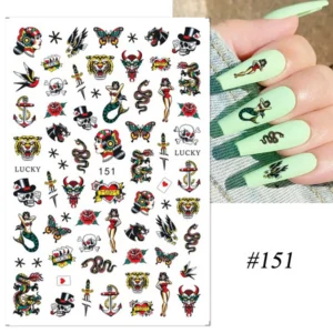 Nail Decals Self Adhesive Slider 3D Black Nail Stickers Dragon Snake Gothic Style