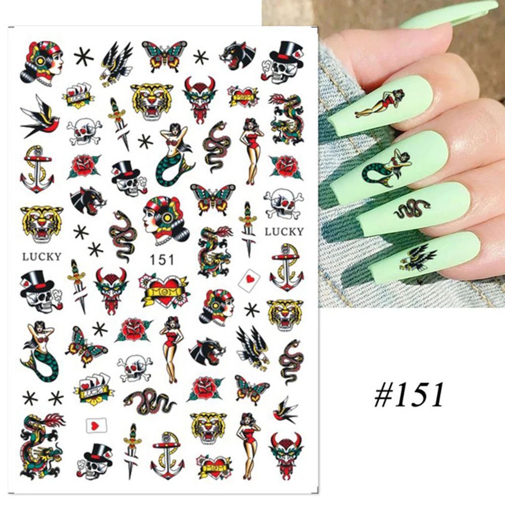 Nail Decals Self Adhesive Slider 3D Black Nail Stickers Dragon Snake Gothic Style