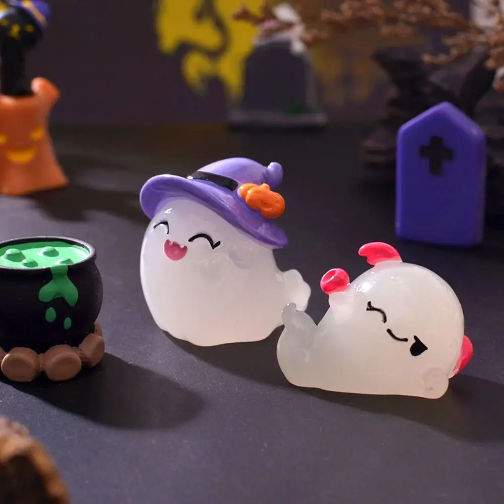 Cartoon Halloween Luminous Ghost Figurines Resin Crafts Pumpkin Witch Noctilucent Ghost Ornaments Cute DIY - Image 3