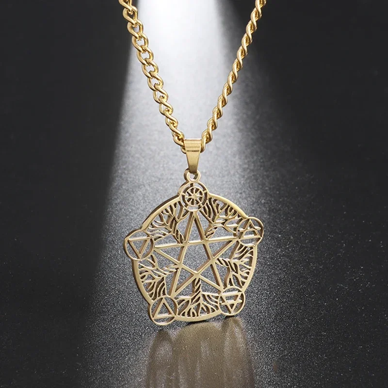 Stainless Steel Witchcraft Pentagram Pendant Celtic Star and Moon Pagan Necklace Lucky Amulet Jewelry for Men - Image 5