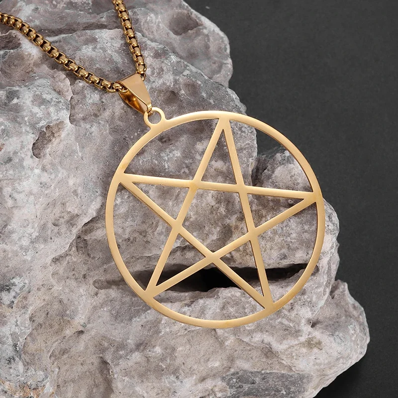 Stainless Steel Lucky Witchcraft Pentagram Pendant Necklace Men Women Alternative Pagan Pentagram Magic Jewelry - Image 4