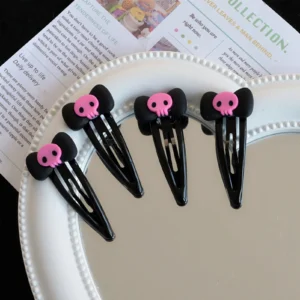 1/2/5/10Pcs Gothic Pink Skull Hair Clip - Black Bowknot BB Clip, Punk Hair Accessories for Women Girls Happy Halloween Party