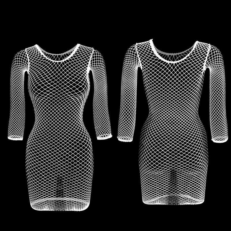1 pc Sexy Fishnet Long Sleeve See Through Top Women Halloween Beach Cover Up Swimwear Y2K (No Bikini) - Image 4