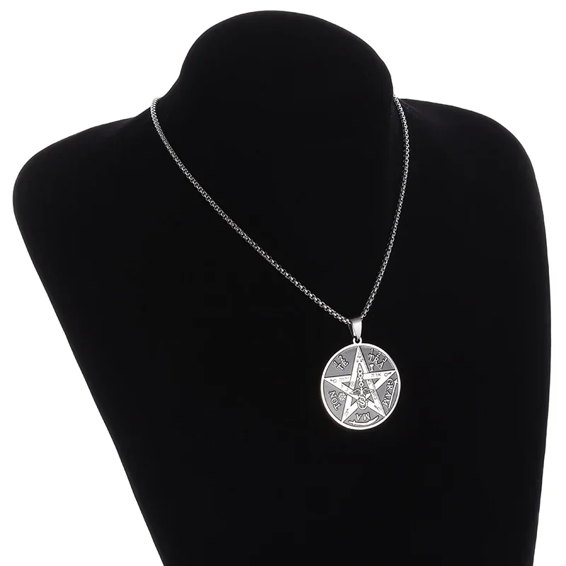 Stainless Steel Witchcraft Pentagram Necklace for Men Jewish Hebrew Four Letter Solomon Pendant Rune Amulet Jewelry - Image 5