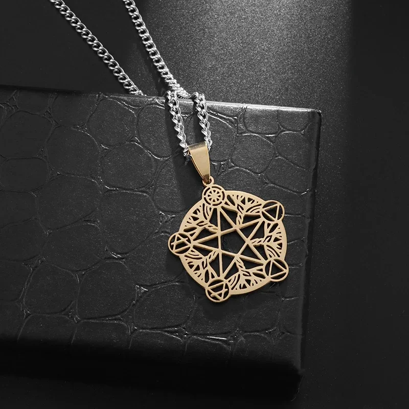 Stainless Steel Witchcraft Pentagram Pendant Celtic Star and Moon Pagan Necklace Lucky Amulet Jewelry for Men - Image 3