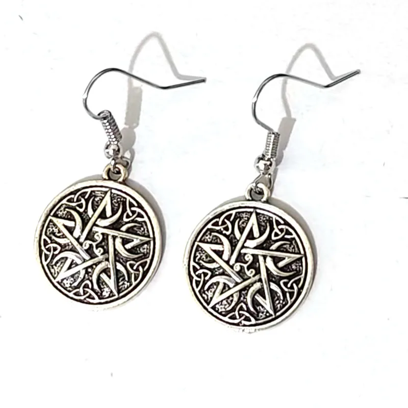 1pair Crescent Moons Pentacle Wiccan Pagan Large Pentagram Witch Witchcraft Gothic Wicca Chinese knot Earring - Image 2