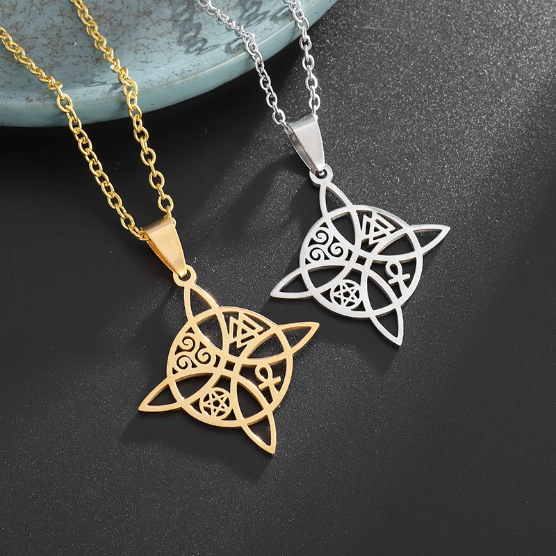 Witchcraft Witch Knot Necklace Irish Trinity Knot Triple Spiral Pendant Stainless Steel Ankh Cross Pentagram Amulet Jewelry - Image 5