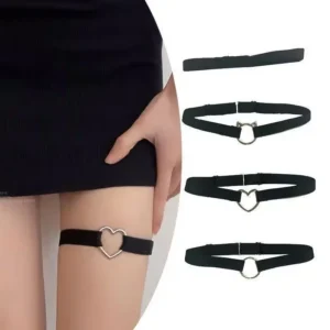 Black Punk Sexy Women Elastic Ring Thigh Leg Ring Strap Leglet with Metal Cat Heart Annulus Garter Loop Garters Gothic Suspender