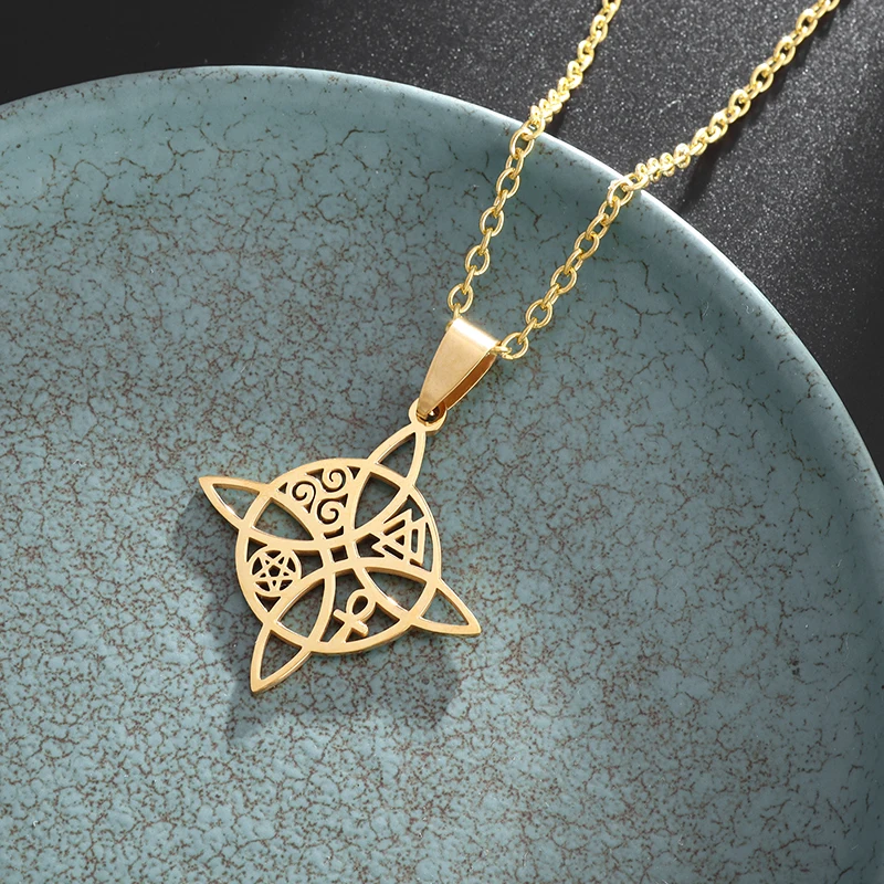 Witchcraft Witch Knot Necklace Irish Trinity Knot Triple Spiral Pendant Stainless Steel Ankh Cross Pentagram Amulet Jewelry - Image 6