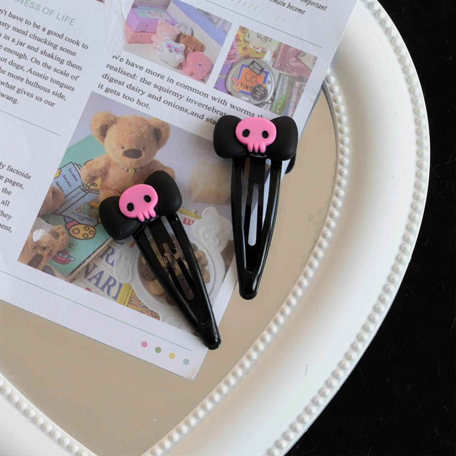 1/2/5/10Pcs Gothic Pink Skull Hair Clip - Black Bowknot BB Clip, Punk Hair Accessories for Women Girls Happy Halloween Party - Image 3