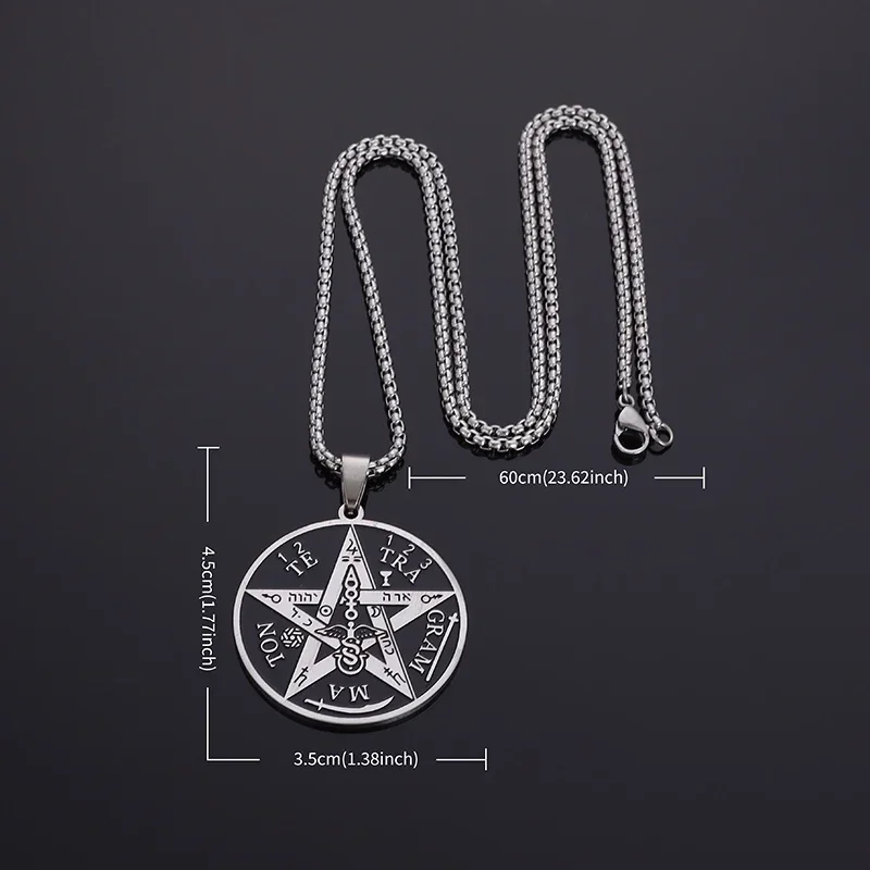 Stainless Steel Witchcraft Pentagram Necklace for Men Jewish Hebrew Four Letter Solomon Pendant Rune Amulet Jewelry - Image 6