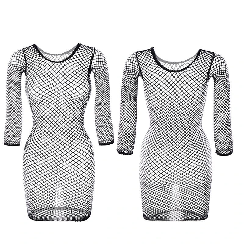 1 pc Sexy Fishnet Long Sleeve See Through Top Women Halloween Beach Cover Up Swimwear Y2K (No Bikini) - Image 5
