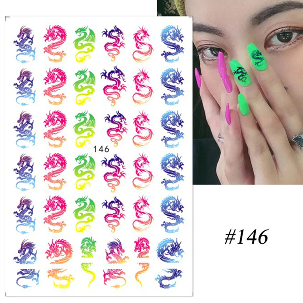 New Black Gothic Style Dragon Snake Nail Stickers 3D Cool Skeleton Flowers Print Design Adhesive Sliders Manicure Nail Decals - Image 6