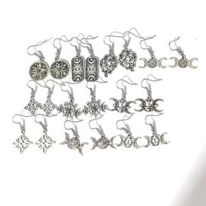 1pair Crescent Moons Pentacle Wiccan Pagan Large Pentagram Witch Witchcraft Gothic Wicca Chinese knot Earring