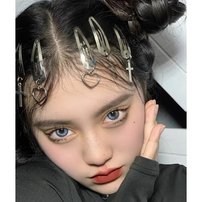 2pcs Fashion Metal Heart Cross Pendant Hair Clip Women Hairpins Headwear Chic Round Barrette Gothic Girls Hair Accessories Gifts - Image 2