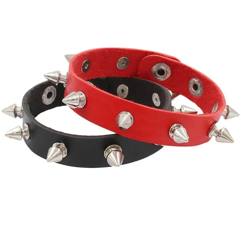 Punk Spike Stud Bracelet Adjustable Snap Faux Leather Multi Colors for Festival Rave Cosplay Daily Use 1Pcs - Image 3