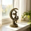 Brass Crescent Moon Witch Cat Statue Gothic Mini Figurine Elegant Small Ornament For Living Room Coffee Table Decor 1PC