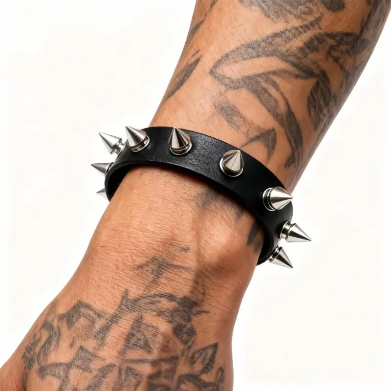 Punk Spike Stud Bracelet Adjustable Snap Faux Leather Multi Colors for Festival Rave Cosplay Daily Use 1Pcs - Image 5