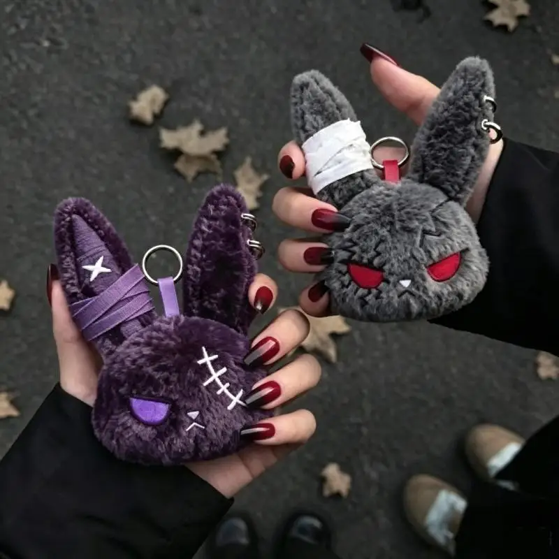Gothic Dark Bunny Plush Keychain Bandage Wound Rabbit Doll Pendant Cute Backpack - Image 2