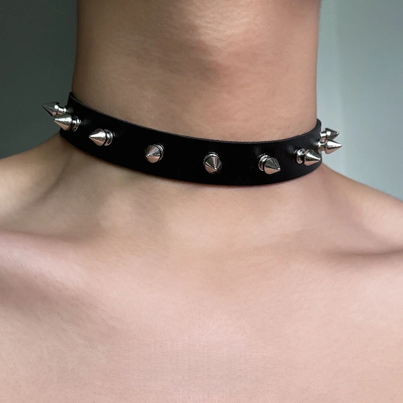 PU Leather Choker Necklace For Women Men Cool Punk Gothic Biker Collar Studded Rock Necklace Rave Jewelry