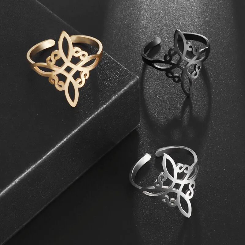 Women's Witchcraft Witch Knot Ring Stainless Steel Supernatural Opening Adjustable Ring Irish Celtic Knot Amulet Jewelry