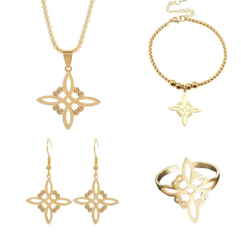 Witch Knot Cuffs Stainless Steel Pagan Witchcraft Symbols Magic Knot Women's Good Luck Amulet Bracelet Earrings Necklace Celtic - Image 3