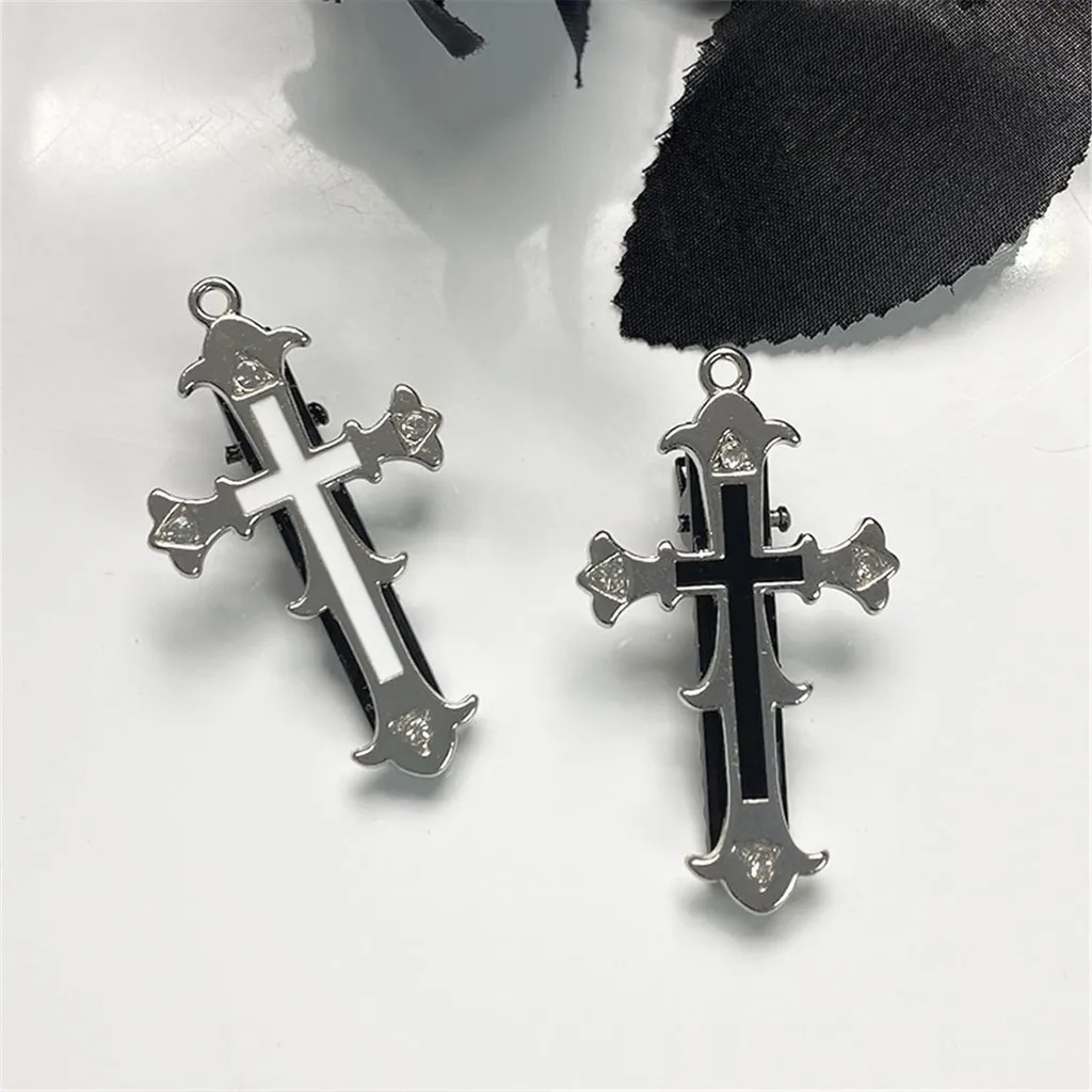 Vintage Rhinestone Cross Hair Clip Gothic Metal Duckbill Hairpin Women Girls Bangs Non-slip Barrettes Headwear Halloween Gift - Image 4
