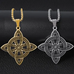 Stainless Steel Witchcraft Witch Knot Pendant Necklace Irish Celtic Knot Lucky Jewelry Anniversary Gift for Men and Women