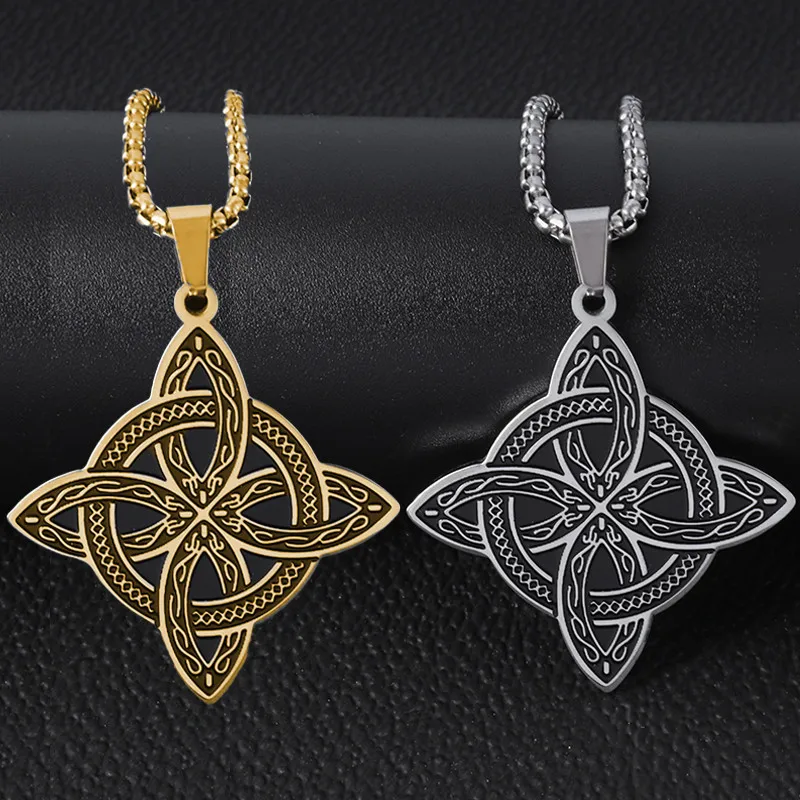 Stainless Steel Witchcraft Witch Knot Pendant Necklace Irish Celtic Knot Lucky Jewelry Anniversary Gift for Men and Women