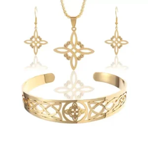 Witch Knot Cuffs Stainless Steel Pagan Witchcraft Symbols Magic Knot Women's Good Luck Amulet Bracelet Earrings Necklace Celtic
