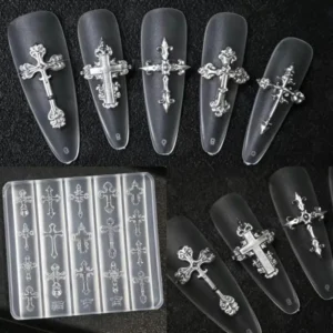 1Pcs Transparent Silicone DIY Punk Cross Relief Carving Decor 3D Gothic Cross Nail Art Mold Manicure Tool Nail Charms Mold