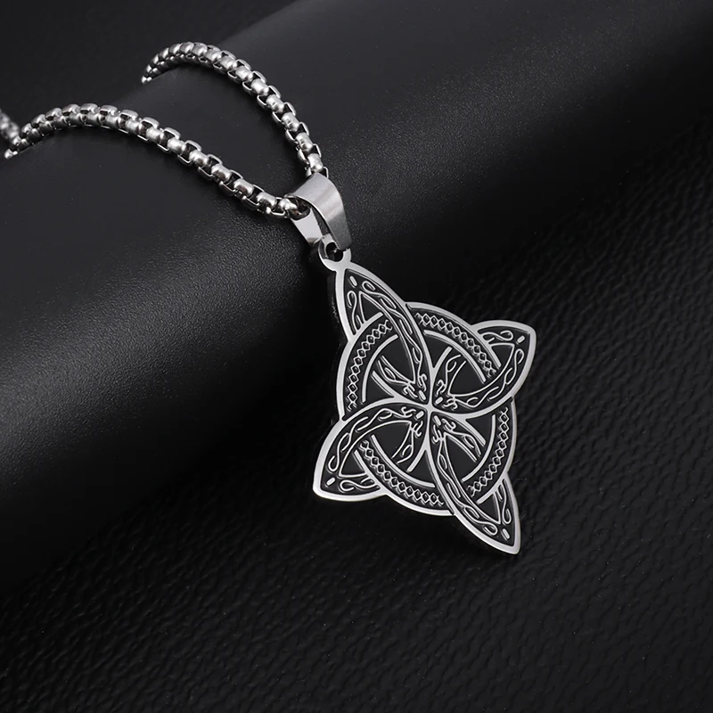 Stainless Steel Witchcraft Witch Knot Pendant Necklace Irish Celtic Knot Lucky Jewelry Anniversary Gift for Men and Women - Image 2