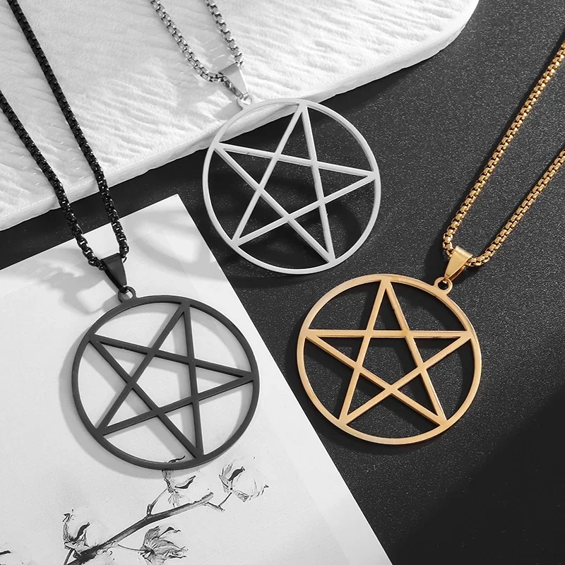 Stainless Steel Lucky Witchcraft Pentagram Pendant Necklace Men Women Alternative Pagan Pentagram Magic Jewelry - Image 2