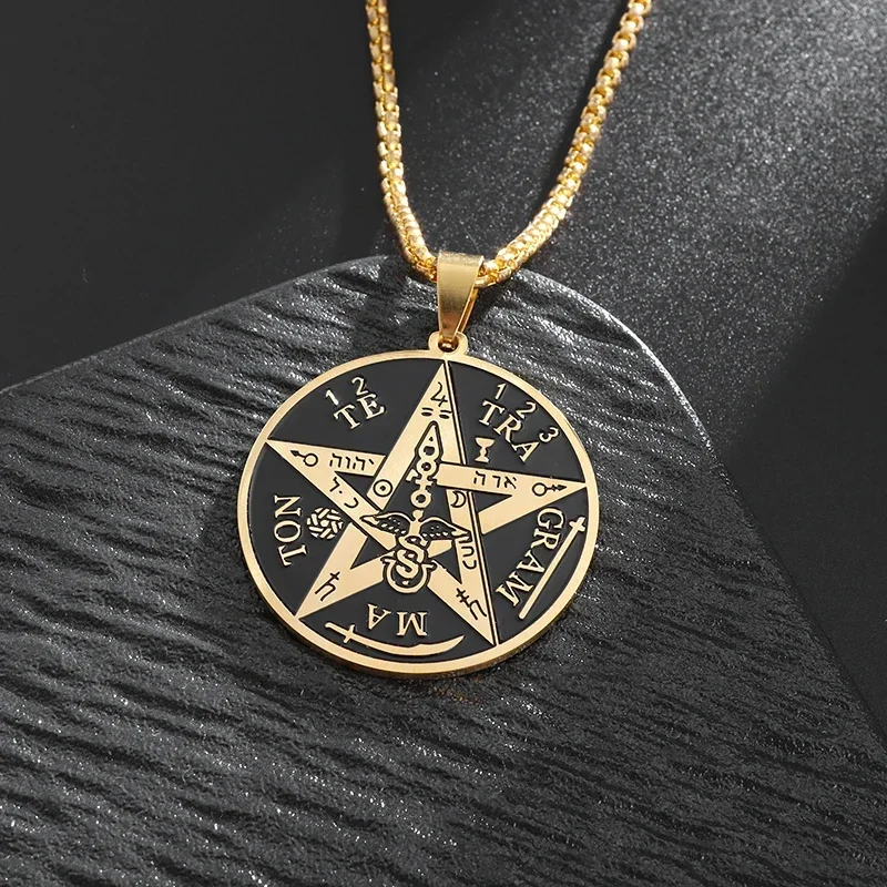 Stainless Steel Witchcraft Pentagram Necklace for Men Jewish Hebrew Four Letter Solomon Pendant Rune Amulet Jewelry - Image 3