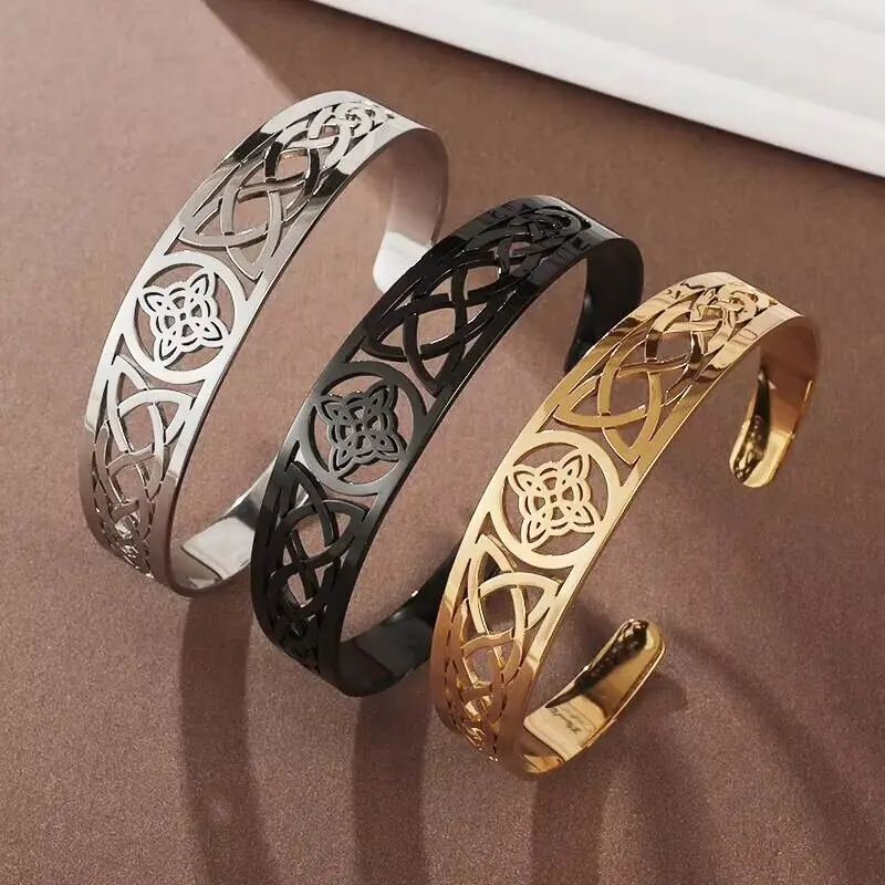 Witch Knot Cuffs Stainless Steel Pagan Witchcraft Symbols Magic Knot Women's Good Luck Amulet Bracelet Earrings Necklace Celtic - Image 4