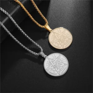Vintage Occultism Pentagram Pendant Necklace For Men Women Hip-hop Retro Stainless Steel Gold Color Box Neck Chain Jewelry Gifts