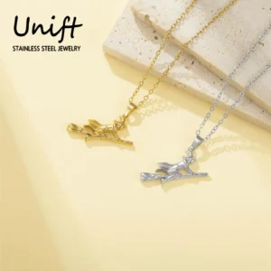 Unift Broom Witch Necklaces for Women Stainless Steel Mystic Witchcraft Broomstick Pendant Choker Halloween Fashion Jewelry Gift
