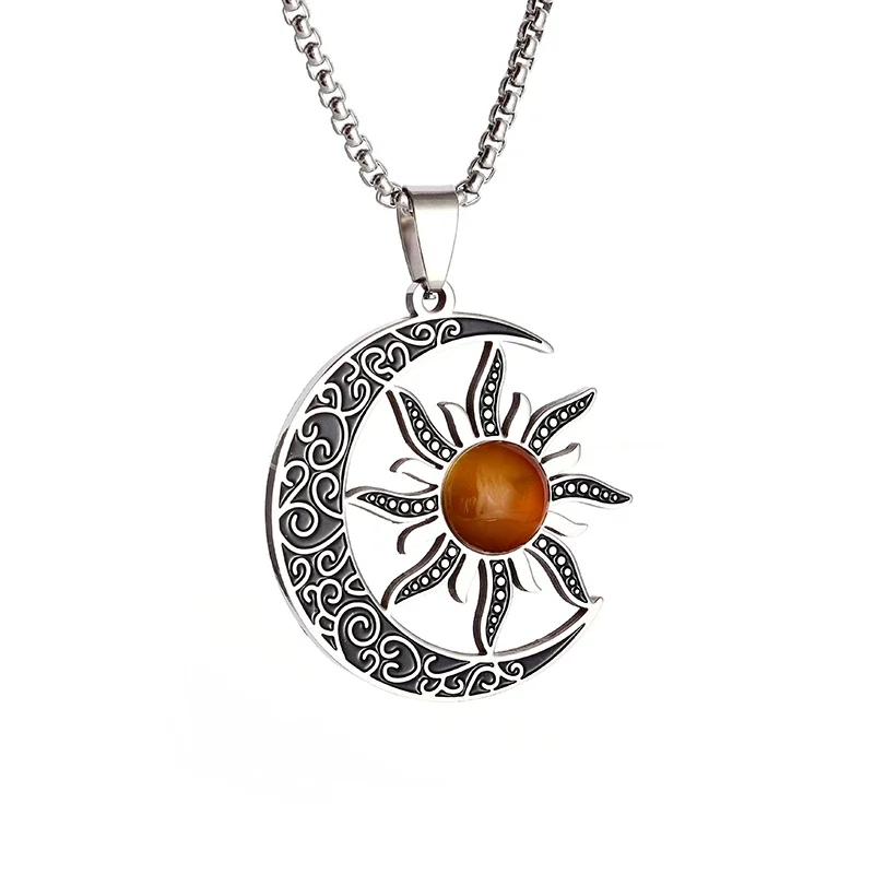 Witch Moon Sun Pendant Stainless Steel Stone Mystical Luna Crescent Witchcraft Necklace Men Women Fashion Jewelry - Image 6