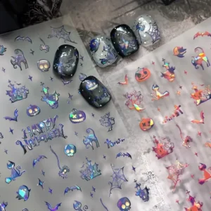 Halloween Gothic Ghost Nail Sticker Iridescent Ghost Witch Pumpkin 5D Embossed