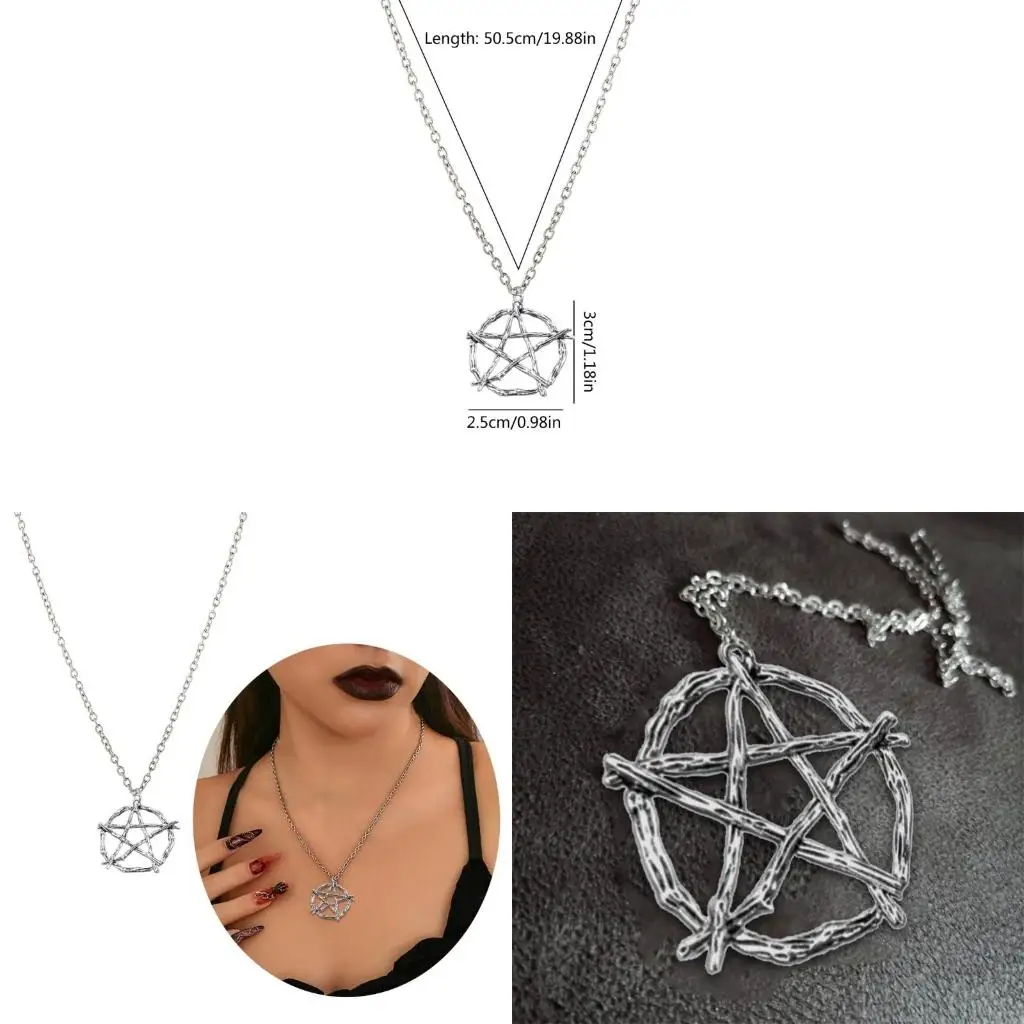 Punk Round Star Necklace Unique Amulet Pendant Clavicle Chain Witchcraft Amulet Choker Jewelry Gift for Women Teen