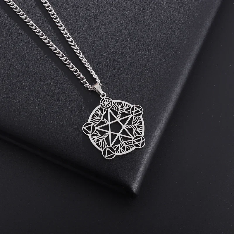 Stainless Steel Witchcraft Pentagram Pendant Celtic Star and Moon Pagan Necklace Lucky Amulet Jewelry for Men - Image 4
