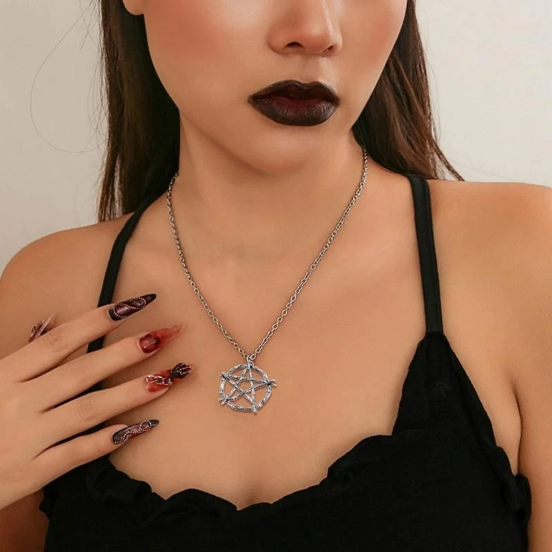 Punk Round Star Necklace Unique Amulet Pendant Clavicle Chain Witchcraft Amulet Choker Jewelry Gift for Women Teen - Image 5