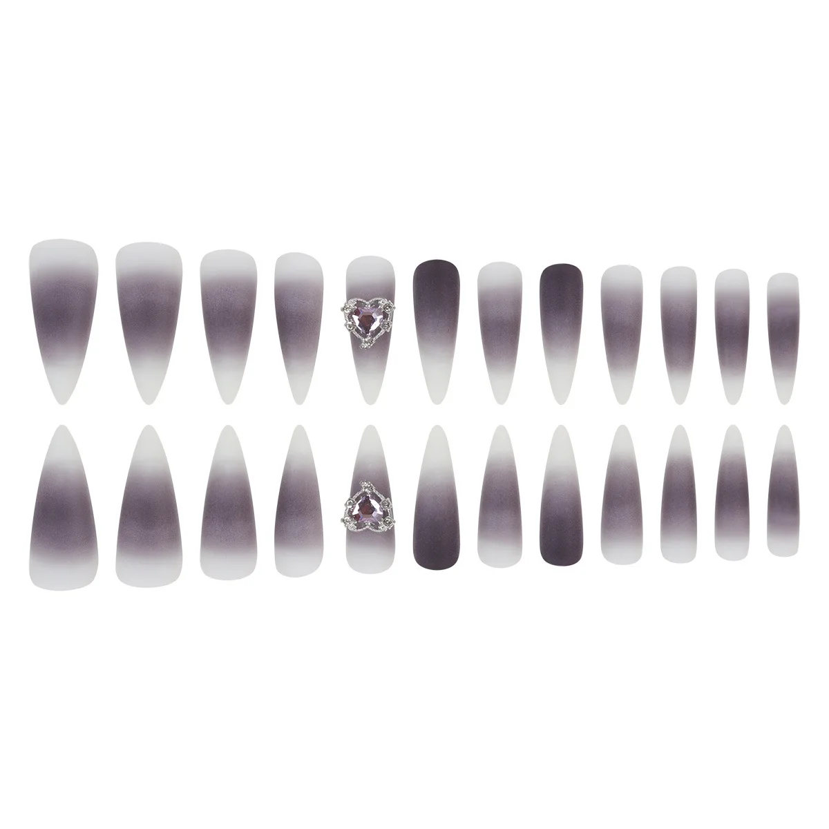 24pcs Sweet Cool Gothic Style False Nails Gradient Smudging Black Long Stiletto Fake Nail With Metal Love Heart Press On Nails - Image 5