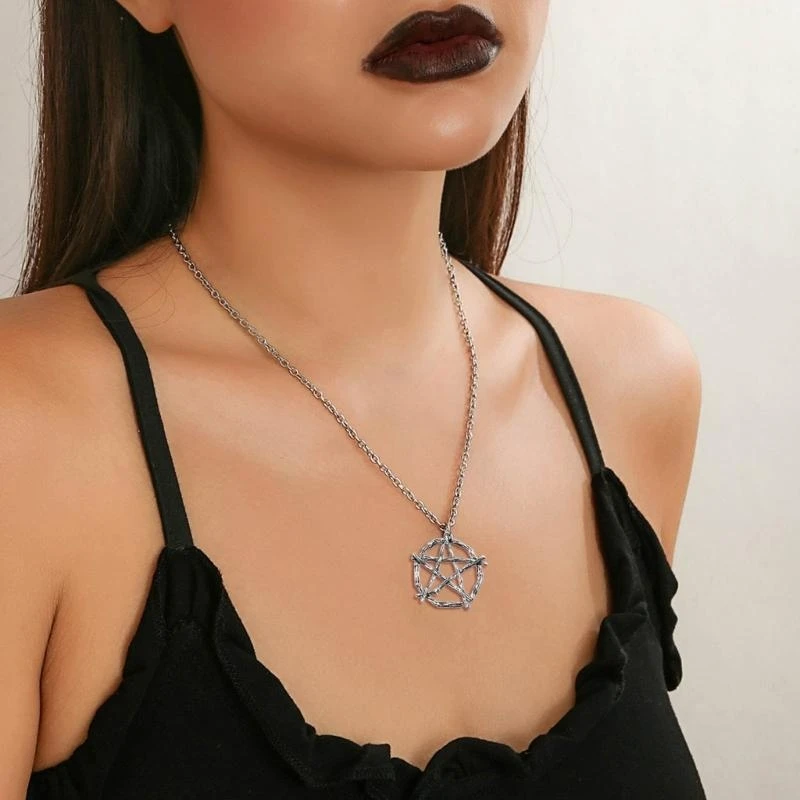 Punk Round Star Necklace Unique Amulet Pendant Clavicle Chain Witchcraft Amulet Choker Jewelry Gift for Women Teen - Image 4