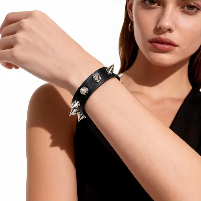 Punk Spike Stud Bracelet Adjustable Snap Faux Leather Multi Colors for Festival Rave Cosplay Daily Use 1Pcs - Image 4