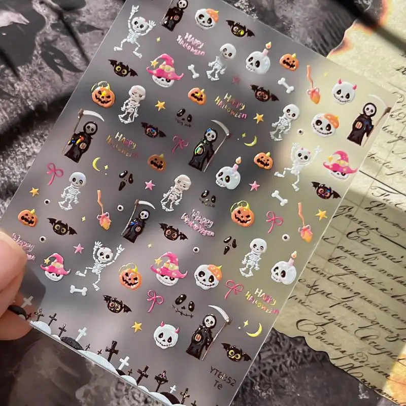 Halloween Gothic Ghost Nail Sticker Iridescent Ghost Witch Pumpkin 5D Embossed - Image 5