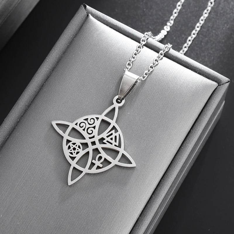 Witchcraft Witch Knot Necklace Irish Trinity Knot Triple Spiral Pendant Stainless Steel Ankh Cross Pentagram Amulet Jewelry - Image 4