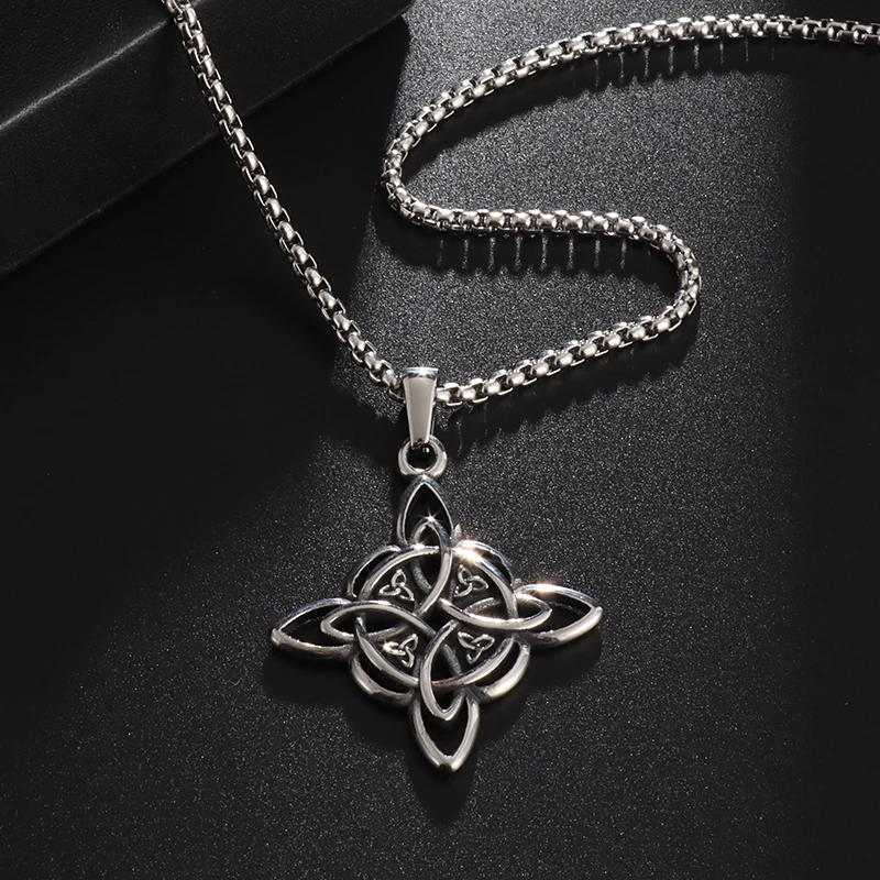 Witch Knot Necklace Stainless Steel Magic Knot Pagan Witchcraft Symbols Pendant Celtic Knot Necklace Jewelry Gifts for Women - Image 3