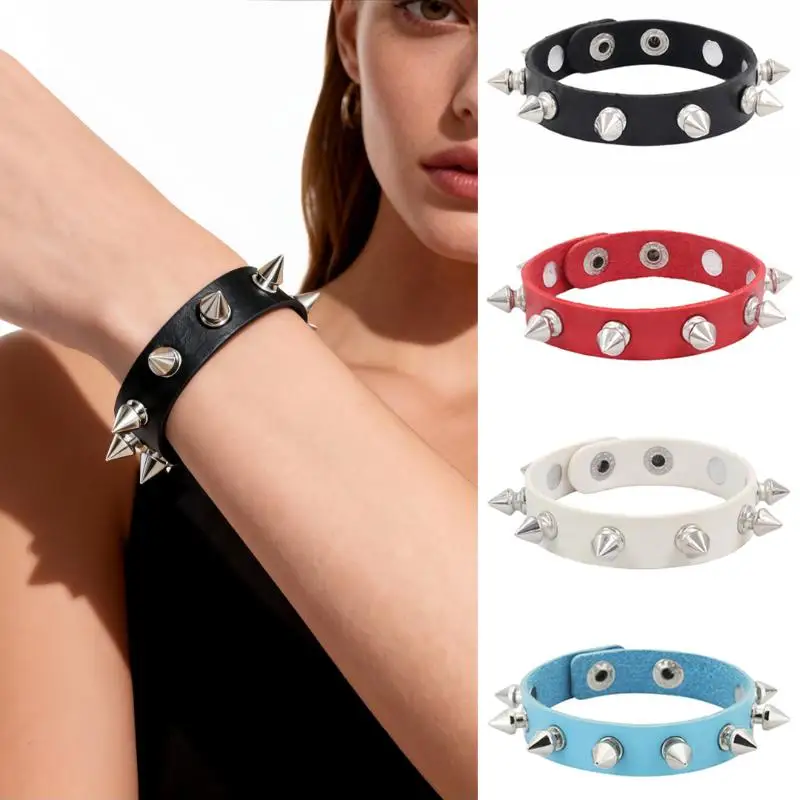 Punk Spike Stud Bracelet Adjustable Snap Faux Leather Multi Colors for Festival Rave Cosplay Daily Use 1Pcs - Image 2
