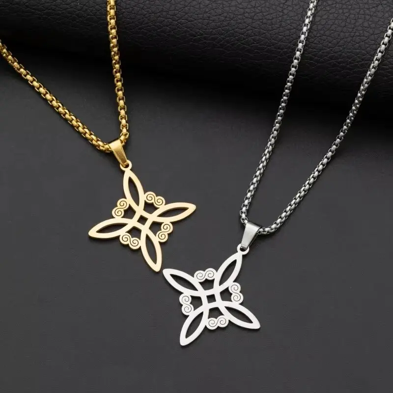 Witch Knot Cuffs Stainless Steel Pagan Witchcraft Symbols Magic Knot Women's Good Luck Amulet Bracelet Earrings Necklace Celtic - Image 5